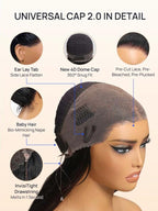KLAIYI Water Wave Pre Cut 360 Full Lace Frontal Glueless Wig Human Hair Drawstring Pre Plucked Bleached Bye Bye Knots Pre Everything Ready to Wear And Go Curly Beginner Wig with Baby Hair 180% 16Inch