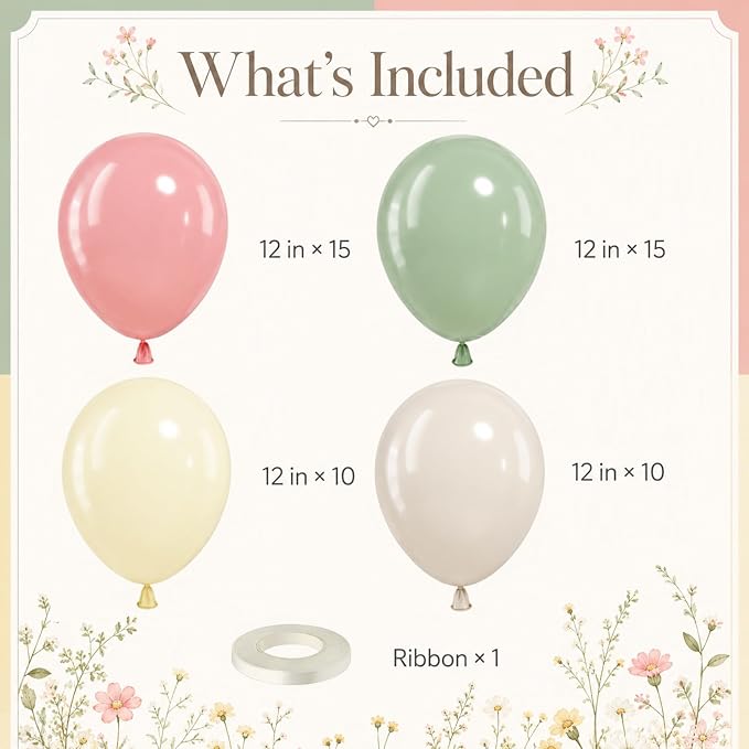 Dusty Pink Green Yellow Balloons, 12inch 50pcs Pink Sage Green Pastel Light - Image 2