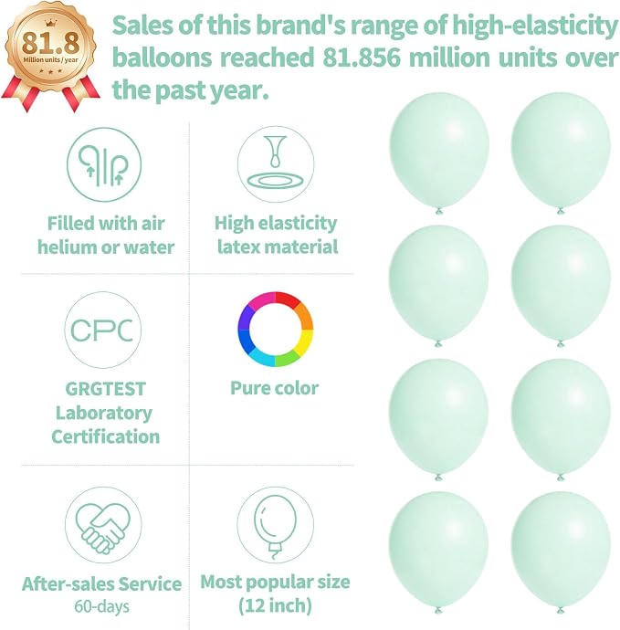 110pcs Pastel Green Balloon 12 Inch, Pastel Green Latex Balloons - Image 2