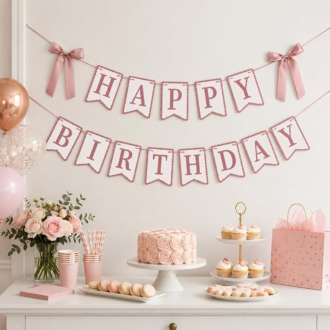 Dusty Rose Happy Birthday Banner - Image 5