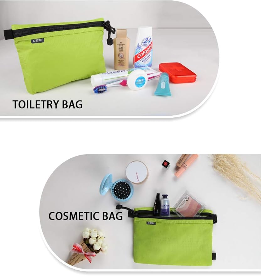 GOX Travel Toiletry Bag Carry On Zipper Pouch Cosmetic Kit Makeup Digital Bag Water Repellent Nylon (Green)