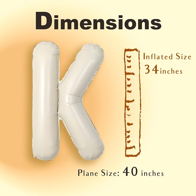 SUWEN 40 Inch Cream Large K Letter Balloons Big Foil Helium A-Z | Jumbo Mylar - Image 6