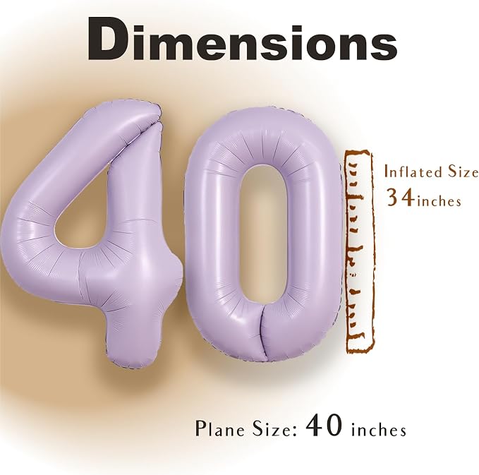 SUWEN 40 Inch Light Purple Lavender Big 40 Balloon Number Foil Helium 0-9 | - Image 2