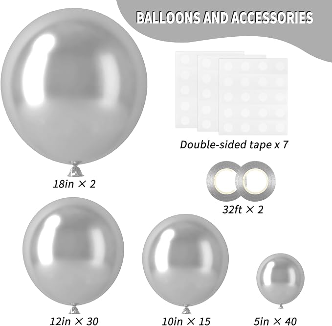 RUBFAC 87pcs Silver Balloons Latex Balloons Different Sizes 18 12 10 5 Inch - Image 2