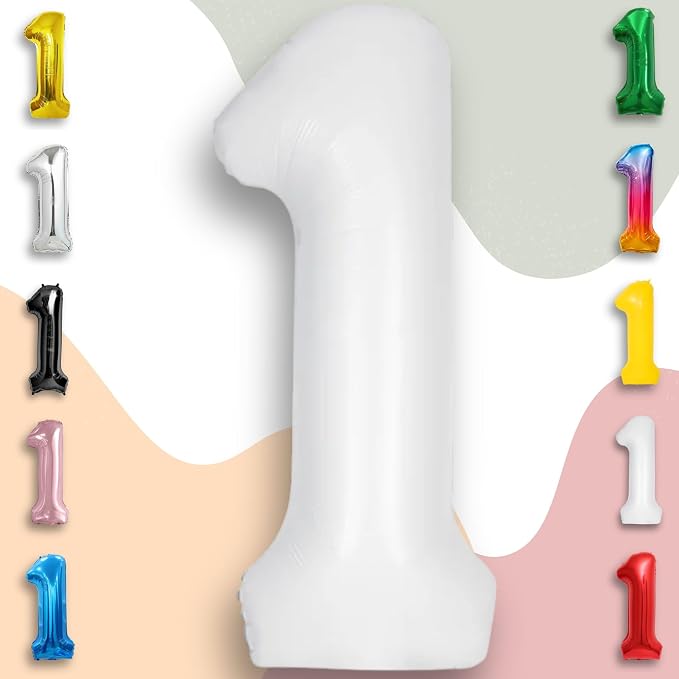 White Number Balloon 1 Mylar Foil Balloons 32 inch - Image 3