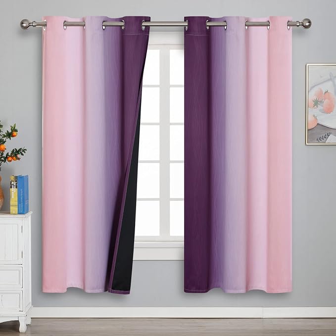Ombre Pink and Purple Blackout Curtains 72 Inch Length 2 Panels, Full Light - Image 2