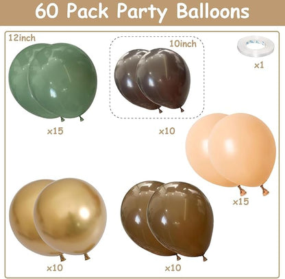 60 PCS Sage Green Brown Balloons Woodland Camo Army Balloon Olive Green Dark - Image 2