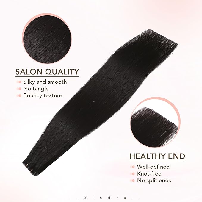 Sindra Invisible Tape in Human Hair Extensions, Dark Brown Invisi Edge Tape in Hair Extensions 18 Inch 50g 20pcs Natural Look