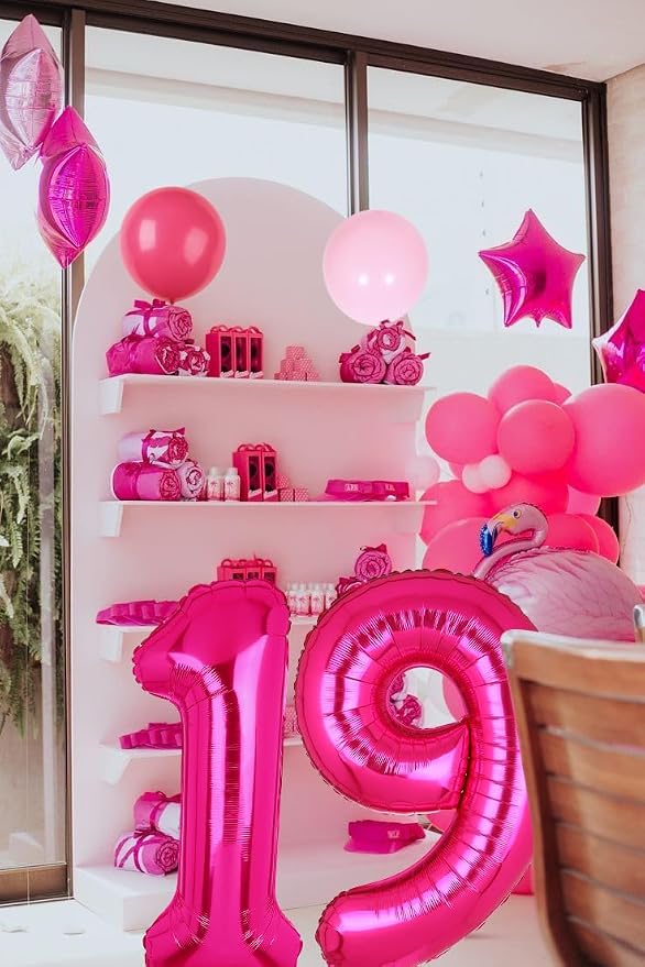 40 Inch Number Balloon Hot Pink 9 Set Cowgirl Pink 9th Birthday Decor 9 Pcs | - Image 4