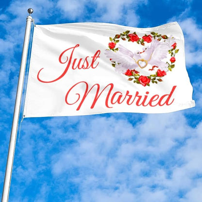 Just Married Flag Banner Outdoor Indoor Decoration Flag 3x5Feet Double Stitched - Image 2