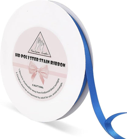 Blue Satin Ribbon for Gift Warping, 3/8inch 50 Yards Solid Polyester Fabric by HandymanCrafts