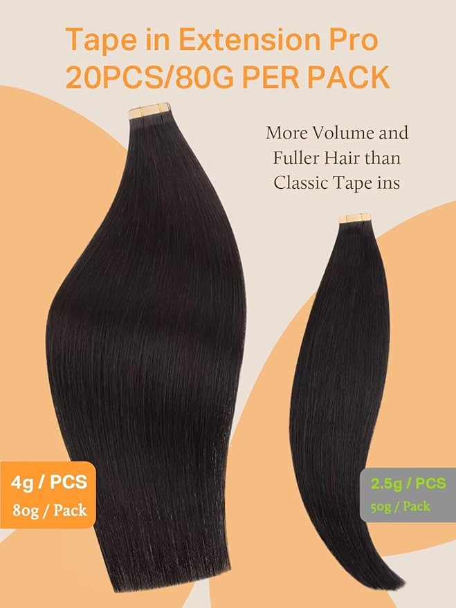 DOORES Human Hair Extensions Tape in Real Remy, 20pcs 80g Dark Brown 20 Inch, Thick Tape in Extensions Real Natural Human Hair Thick Ends Glue in Straight for Woman