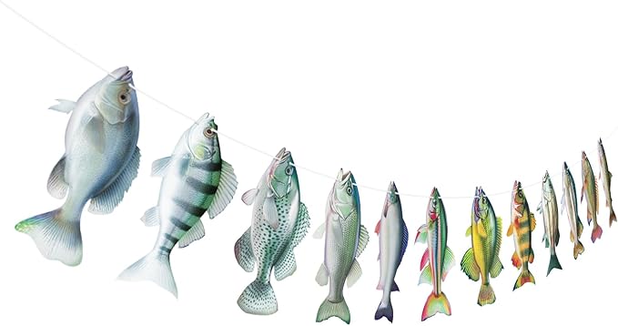 Hooqict Gone Fishing Hanging Banner Garland Fish Birthday Party Banner by Hooqict