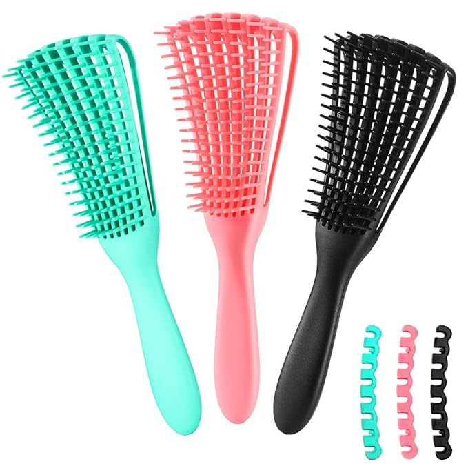 Detangling Brush for Afro American/African 3a to 4c Kinky Wavy/Curly/Coily Hair, Scalp Massage Knots Detangler Comb for Wet/Dry/Oil/Thick/Long Hair (3 pcs, 3-Blue)