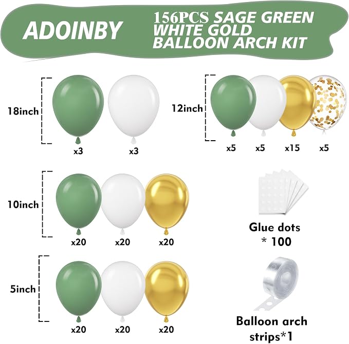 Sage Green White Gold Balloon Arch Kit, Engagements, Anniversary Decorations - Image 2