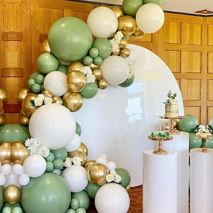 Sage Green and Gold Balloons, 12 Inch Metallic Gold Confetti Avocado Green Sand - Image 4