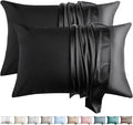 100% Silk Pillow Cases 2 Pack Standard Size Mulberry Silk Pillowcase for Hair and Skin Set of 2 Highest Grade 6A Silk Soft Breathable Cooling with Hidden Zipper, Black