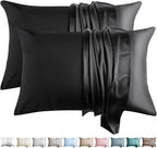 100% Silk Pillow Cases 2 Pack King Size Mulberry Silk Pillowcase for Hair and Skin Set of 2 Highest Grade 6A Silk Soft Breathable Cooling with Hidden Zipper, Black