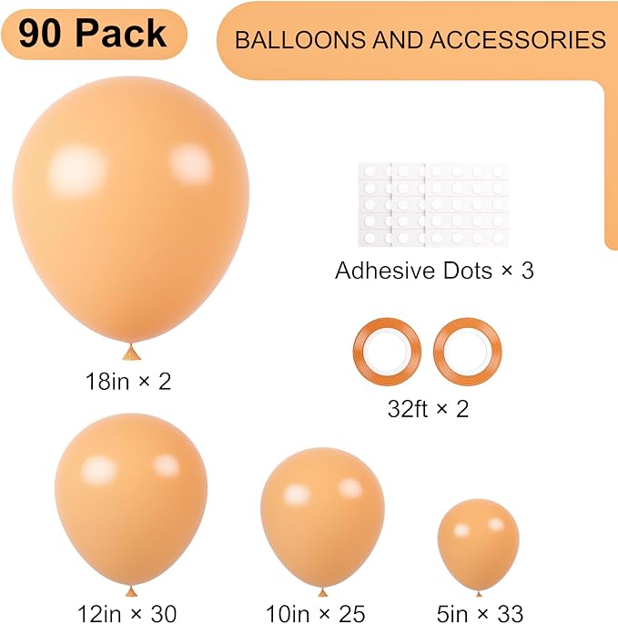 Voircoloria 90pcs Peach Balloons Garland Arch Kit, 18 12 10 5 Inch | - Image 2