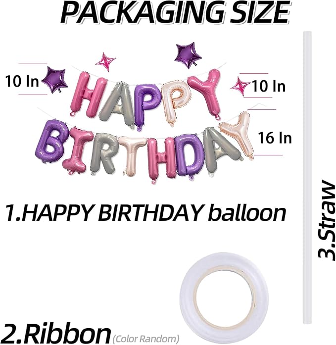 Pink Purple Happy Birthday Balloons Banner Sign Mylar letter Party decor | - Image 4