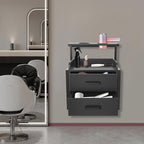 Suspended Salon Station for Hair Stylist, Wall Mounted Styling Salon Station Storage Cabinet w/2*Drawers &Hair Dryer Stand,Floating Nightstand Stylist Storage Cabinet for Home (Black)