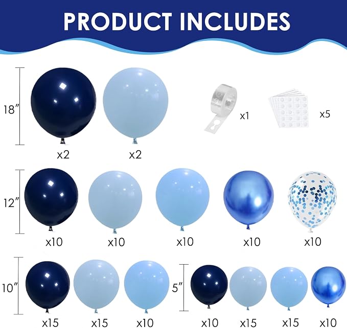 Blue Balloon Arch kit, with Confetti, Party Decorations | - Image 2