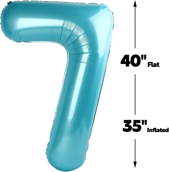 Pearl Blue Number 7 Balloon 40 inch, 7th Birthday Party Balloons Decorations | - Image 2