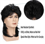 Kaneles Black Mullet Wigs for Men 70s 80s Costumes Mens Fancy Party Accessory Cosplay Hair Wig