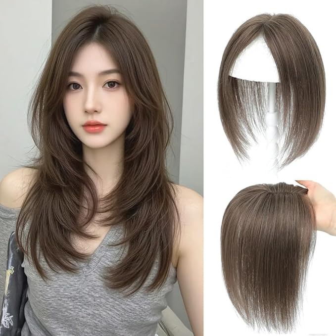 Hair Toppers for Women Real Human Hair Topper for Women with No Bangs Hairpieces Comfortable and Breathable 10 Inch Swiss Base 3D 360°Cover (Medium Auburn Brown, 10 Inch-3D-Side)