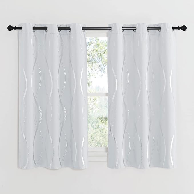 NICETOWN Greyish White Wave Line Printed Curtain 2 Panels Set - Image 2