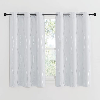 NICETOWN Greyish White Wave Line Printed Curtain 2 Panels Set - Image 2