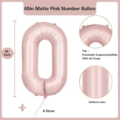 40 inch Pink Number Balloon Light Pink 0 Balloon Number 0 Balloon - Image 2