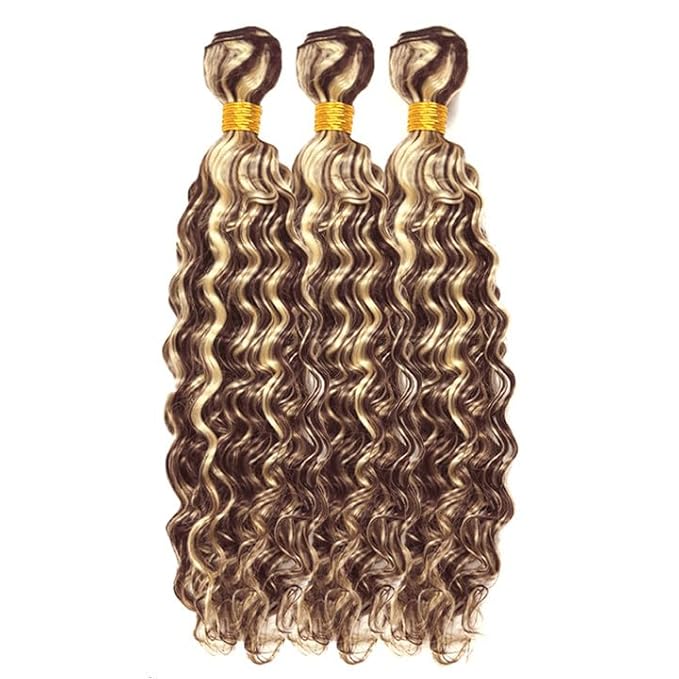 28 30 32 Inch Blonde Bundles Human Hair Highlight Deep Wave Bundle 2 Tone Brown Mixed With Blonde Bundles Niegmeag Brazilian Virgin Remy Hair Extensions 300g