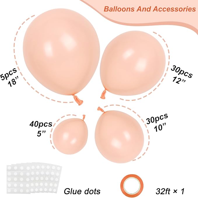 RUBFAC 105pcs Pastel Orange Balloons Peach Balloons Garland Arch Kit Different - Image 2