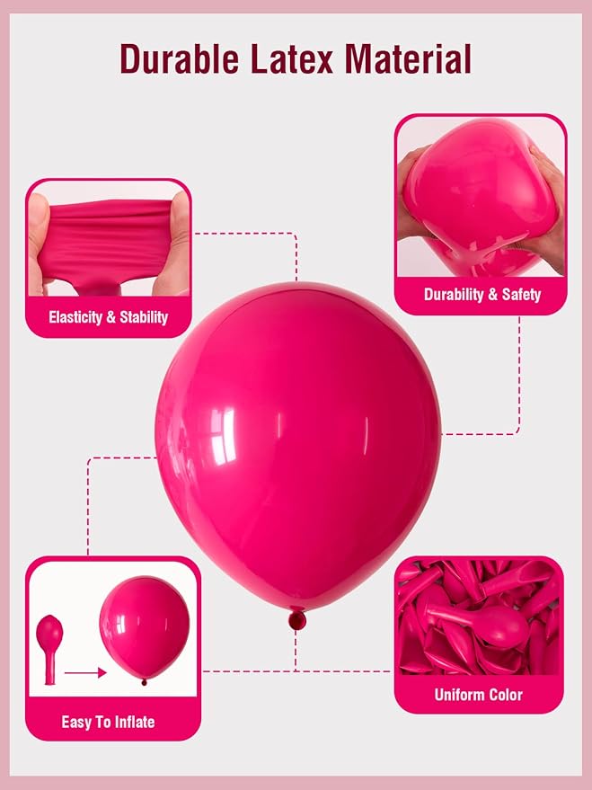CVPARTON Pink Balloons 12 Inch 55 Pcs Metallic Pink Balloons light Hot Pink - Image 5