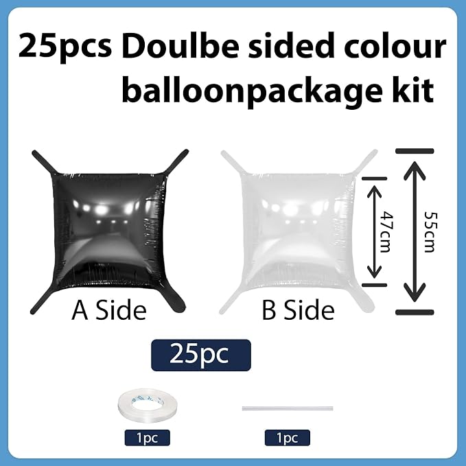 Black and Pearl White Double Sided Square Foil Balloons Wall, 19 Inches Chrome - Image 2