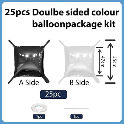 Black and Pearl White Double Sided Square Foil Balloons Wall, 19 Inches Chrome - Image 2