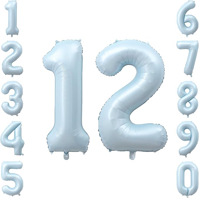 Baby Blue Number 12 Balloon 40 Inch, Foil Sky Pastel Numeral Party Supplies | by Unknown