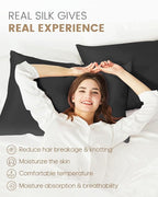 THXSILK 100% Mulberry Silk Pillowcase for Hair and Skin, Both Sides Pure Natural Silk, Ultra-Soft and Breathable Black Zipper Pillowcase, California King Size 20"x40"