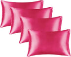 BEDELITE Satin Pillowcase for Hair and Skin, Super Soft Similar to Silk Pillow Cases 4 Pack with Envelope Closure, Cooling Pillowcases for Women Men (20"x40" King Size, Hot Pink)