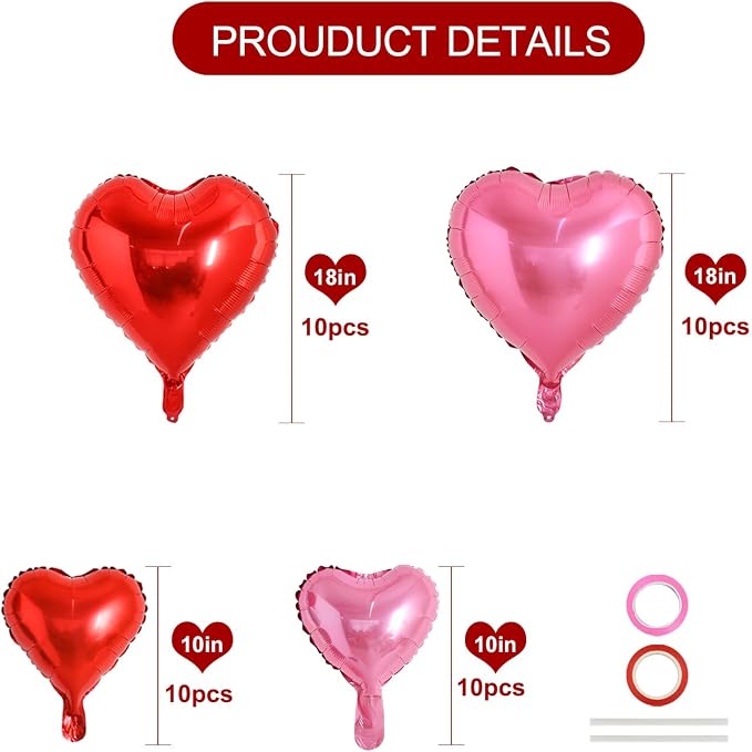 TONIFUL Red and Pink Heart Balloons and Sweet Love Balloon Kit Valentine’s Day - Image 2