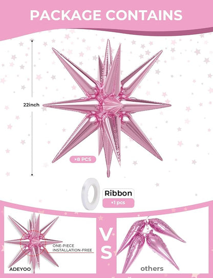 Pink Star Balloons, Large Spiky Balloons | 22 Inch Star Balloons, One-Piece - Image 4