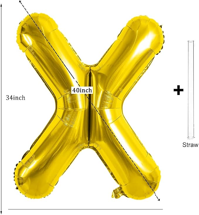 Gold Letter Balloons 40 Inch Large Letter X Balloon Aluminum | Foil Mylar Big - Image 2