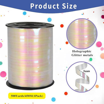 500 Yard Iridescent White PVC Curling Ribbon, 5mm Width, Art Deco Style - Image 2