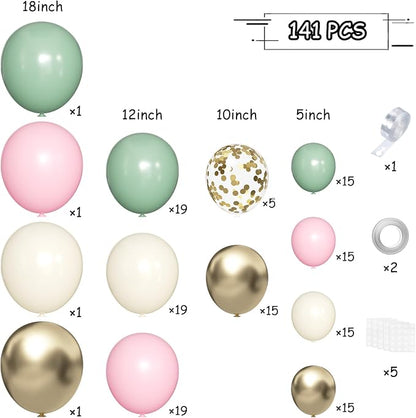 MEBAY Sage Green Pink Gold Balloon Arch Kit - Image 2