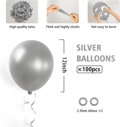100pcs 12inch Metallic Silver Balloons - Image 2