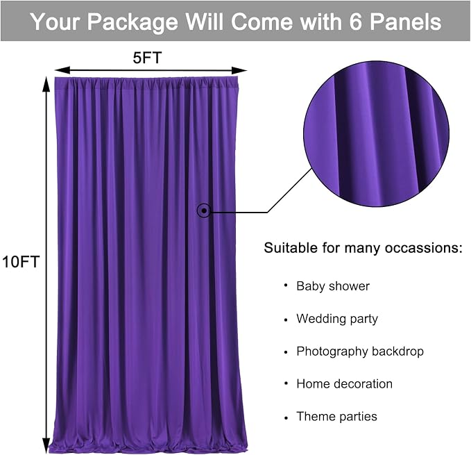 30ft x 10ft Wrinkle Free Purple Backdrop Curtains - Image 6