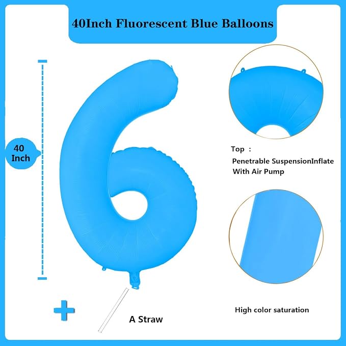 Fluorescent Blue Number Balloon 40 inch Giant Foil Helium Balloons Blue Number - Image 2