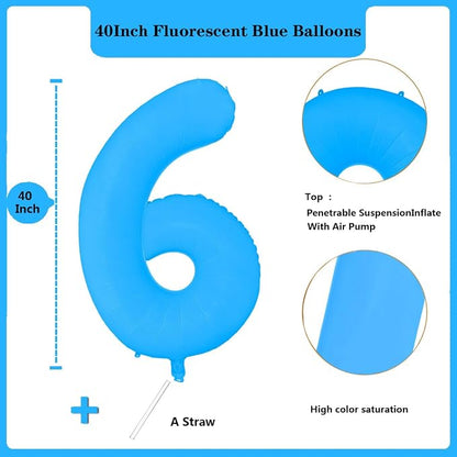 Fluorescent Blue Number Balloon 40 inch Giant Foil Helium Balloons Blue Number - Image 2