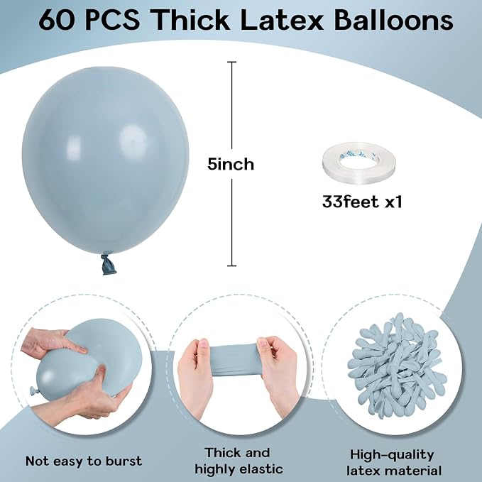 Jobkoo Blue Balloons, 12 Inch 30 Pcs Pale Aqua Blue Balloon Muted Dusty Blue - Image 2